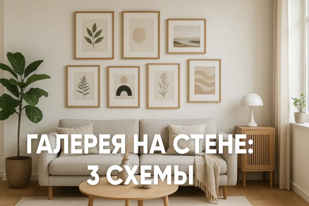 Галерея из картин на стене: 3 схемы развески для интерьера