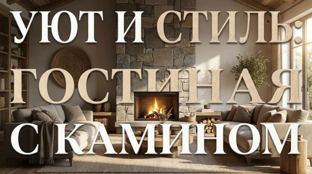 Современный дизайн уютной гостиной с камином