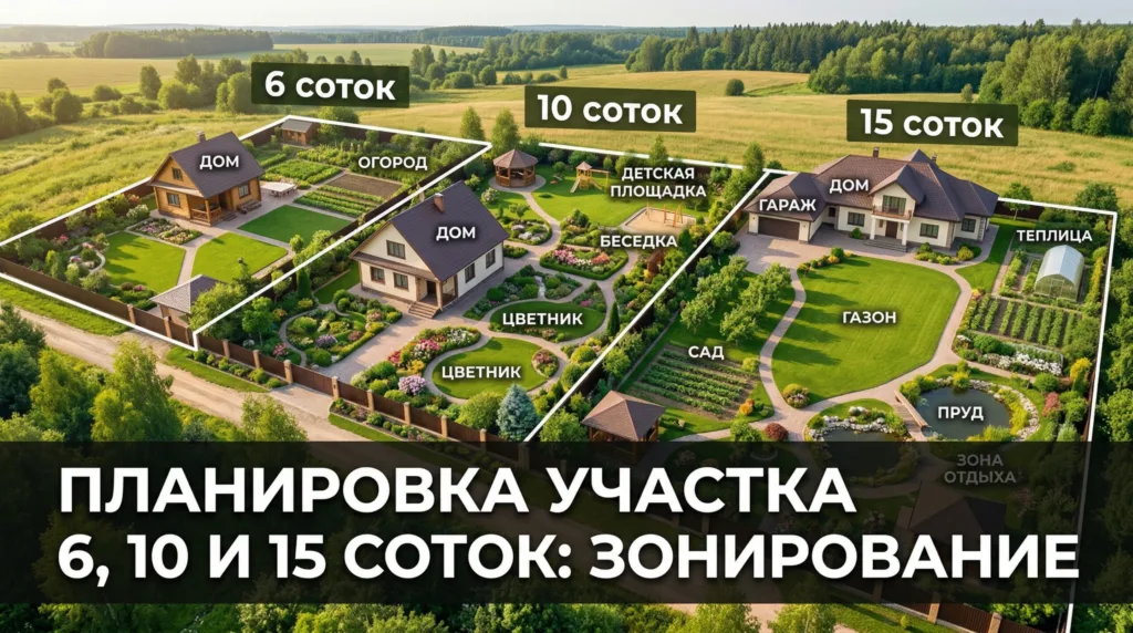 Планировка участка 6, 10 и 15 соток — зонирование и ландшафт
