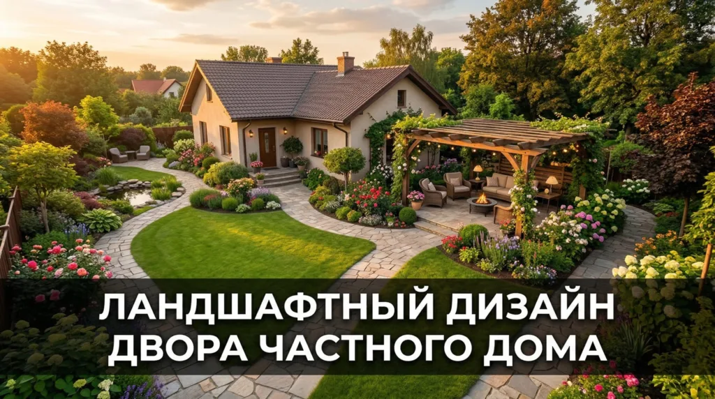 Ландшафтный дизайн двора частного дома: зоны отдыха, дорожки, озеленение