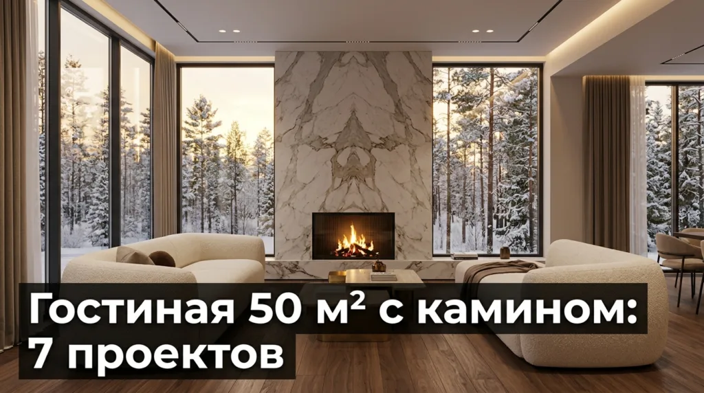 Гостиная 50 м² с камином: 7 проектов