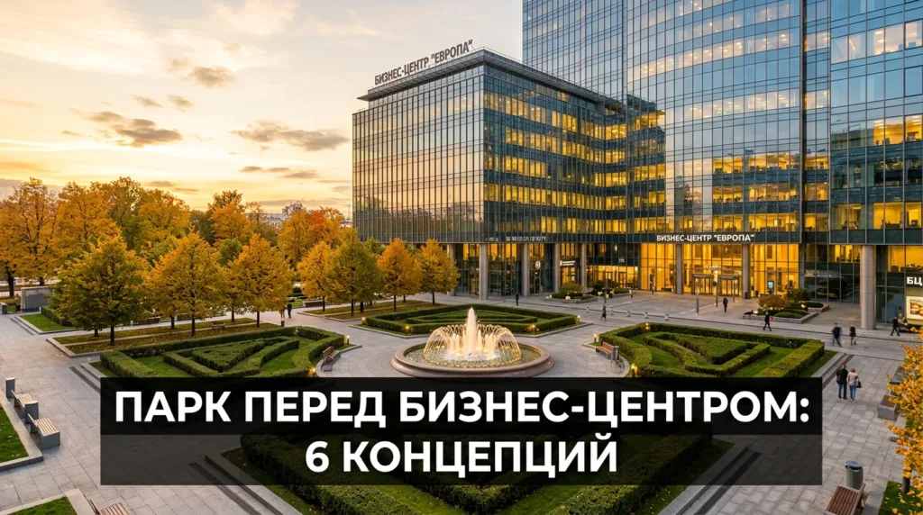 Парк перед бизнес-центром: 6 концепций — дизайн ИИ