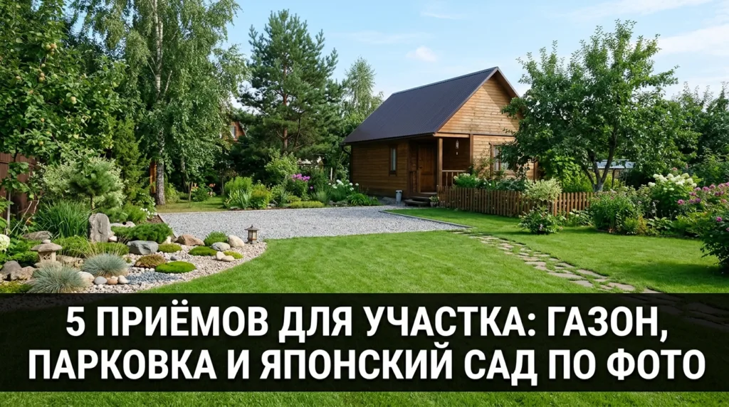 5 приёмов для участка: газон, парковка и японский сад по фото